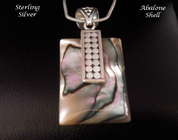 Necklace Pendant with Abalone Shell, Sterling Silver - Click Image to Close